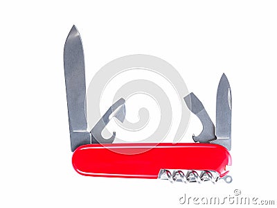 Red pocket folding knife-multitool isolated on white Stock Photo