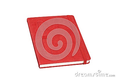 Red pocket leather daily planner with elastic banded. Stock Photo