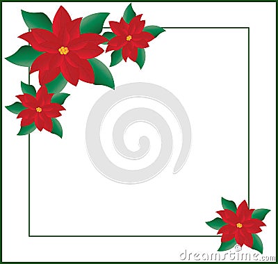 Red Poinsettia Frame with Border, Christmas Illustration Stock Photo