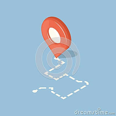 Red pointer and dotted line route. GPS navigation Vector Illustration