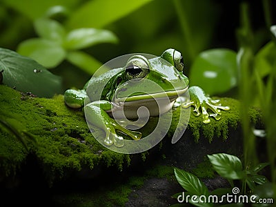green poison arrow frog in forest Stock Photo