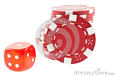 Red poker chips and dice cube isolated Stock Photo