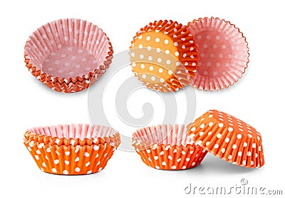 Red polka dot cupcake paper cup isolated over the white background Stock Photo