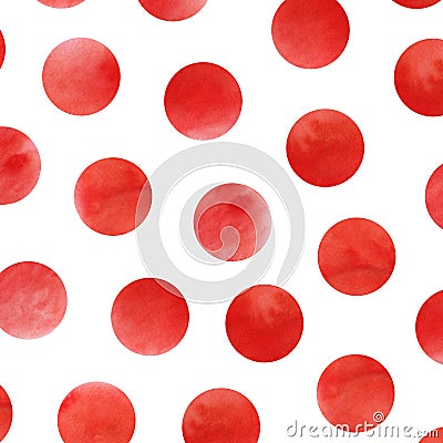 Red polka dot watercolor pattern. Stock Photo