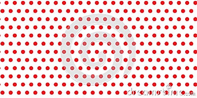 Red polka dots circles circumferences on a seamless infinite pattern background against a white empty space background texture Vector Illustration