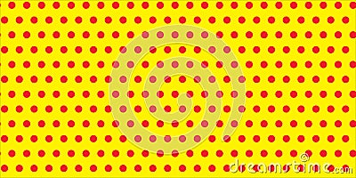 Red polka dots circles circumferences on a seamless infinite pattern against yellow empty space background geometrical texture. Vector Illustration