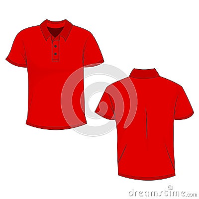 Red polo t-shirt mock up/template, front and back view, isolated on white background Vector Illustration