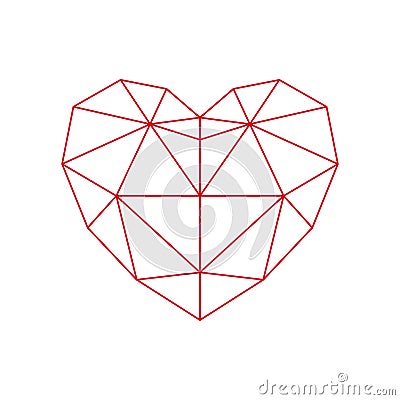 Red polygon heart - icon. Vector Illustration