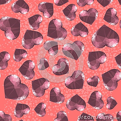 Red Polygonal Heart Random Seamless Pattern Vector Illustration