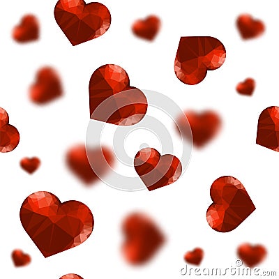 Red Polygonal Heart Random Seamless Pattern Vector Illustration