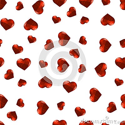 Red Polygonal Heart Random Seamless Pattern Vector Illustration