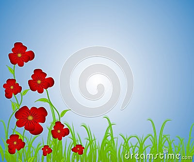 Red Poppies Flower Garden Cartoon Illustration