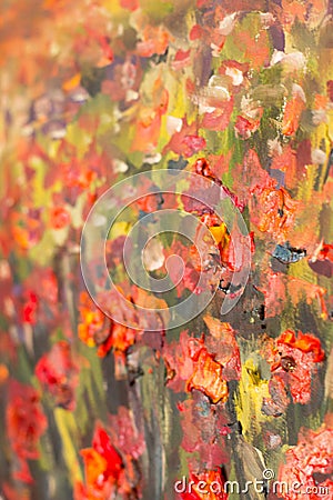 Red poppies flowers painting. Macro Close up fragment Stock Photo