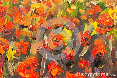 Red poppies flowers painting. Macro Close up fragment Stock Photo