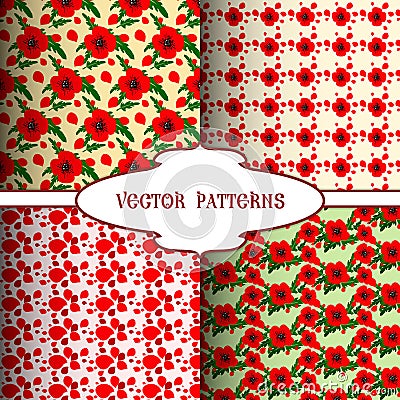 Red poppy patterns. Simple vector floral continuous background Vector Illustration