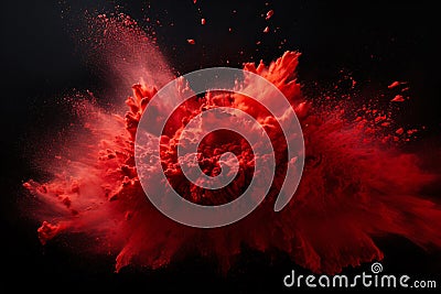 .Red Powder Explosion Abstract Against Dark Background Stock Photo