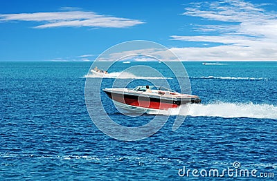 Red power boat Stock Photo