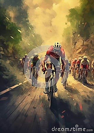 Red Power: Speed Cyclists Winning the Road Race Stock Photo