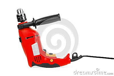 Red powerful drill on a white background Stock Photo