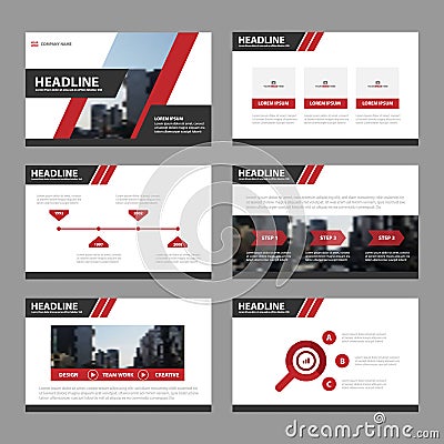 Red presentation templates Infographic elements flat design set for brochure flyer leaflet marketing advertising Vector Illustration