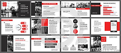 Red presentation templates for slide show background. Infographic elements for business annual report, flyer, corporate marketing Vector Illustration