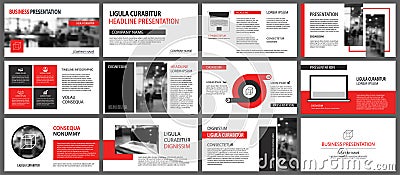 Red presentation templates for slide show background. Infographic elements for business annual report, flyer, corporate marketing Vector Illustration