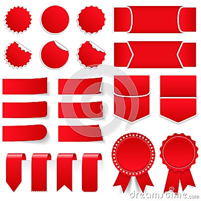 Red Price Tags and Stickers Vector Illustration