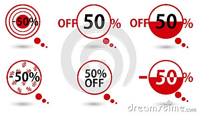 Red price vector bookmarks 50 percent sale off. Vector Illustration