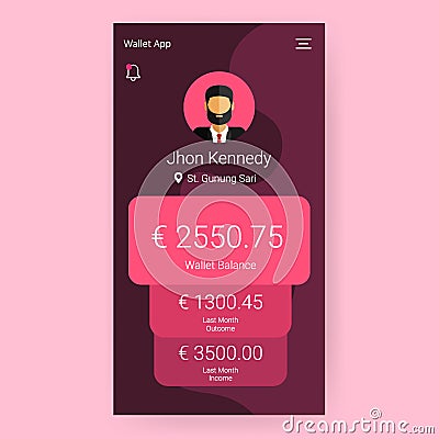 Red profile wallet balance user interface Vector Illustration