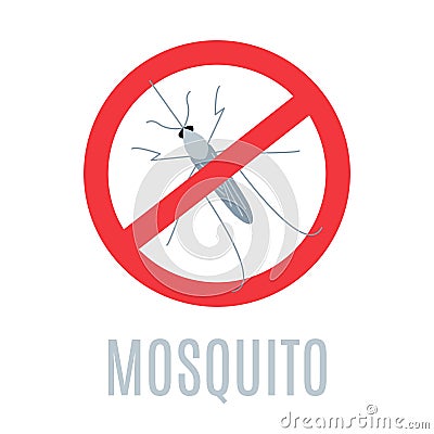 Red prohibition stop sign with crossed mosquito Cartoon Illustration