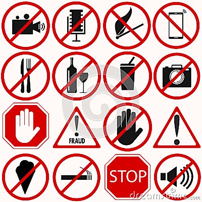 Red prohibition symbols set Vector Illustration