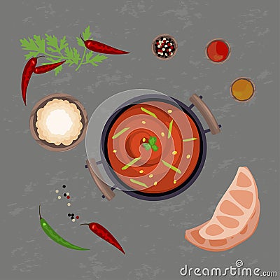 Red pungent curry Vector Illustration