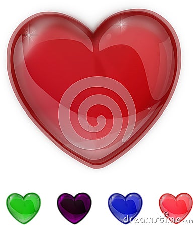 Red,purple,green,pink and blue glass shiny heart Stock Photo