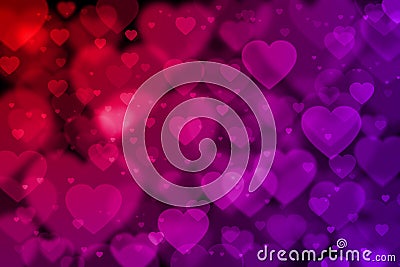 Red and purple hearts background with bokeh effect Stock Photo
