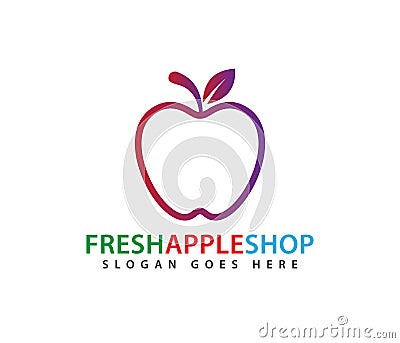 Red purple outlined apple fruit vector logo design Stock Photo