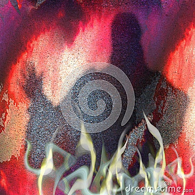 Halloween grunge background with warlock and flames Stock Photo