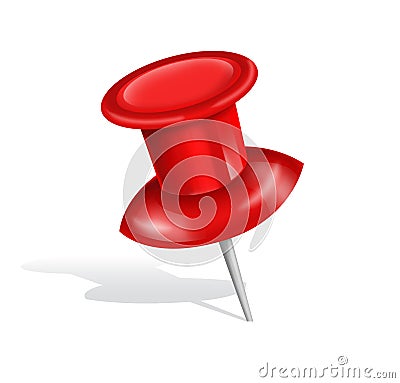 Red push pin isolated on white background. Cartoon Illustration