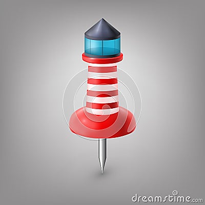 Red push pin lighthouse isolated, vector. Vector Illustration