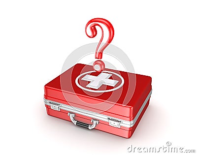 Red query mark on a medical suitcase. Stock Photo