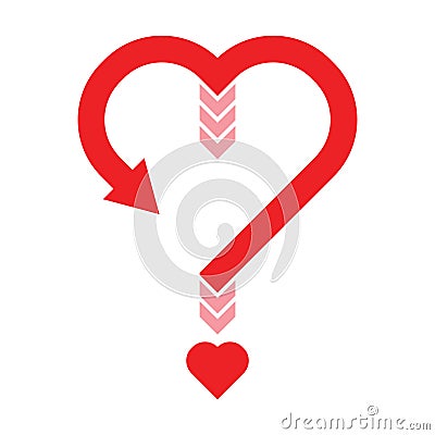 Red question mark symbol with heart sign shaped point isolated on white background. Love, relationship, decision and help concept Vector Illustration