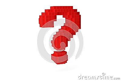 Red question mark symbol made from pixels or voxels over white background, video game style faq, problem or questions concept Cartoon Illustration