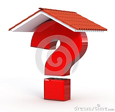 Red Question mark under home roof Stock Photo