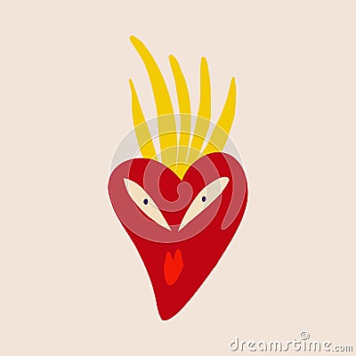 Red quirky strange clockwork heart with a funny surprised face Vector Illustration