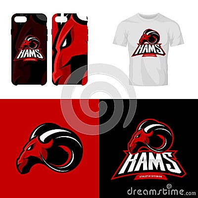 Red ram head sport club isolated vector logo concept. Vector Illustration