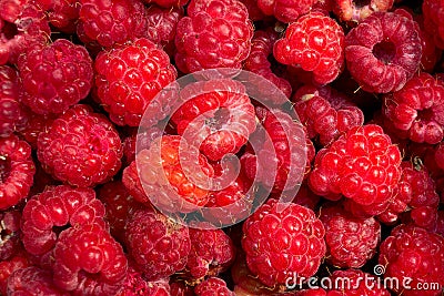 Red raspberry closeup, top view. Berry background, backdrop, texture Stock Photo