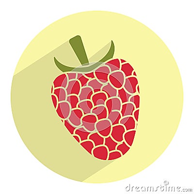 Red raspberry fruit on a round green background Vector Illustration