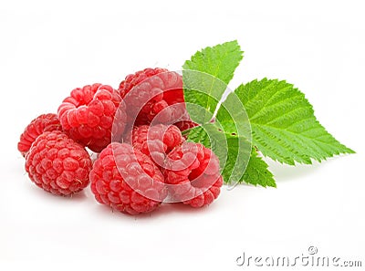 Red raspberry fruits isolated Stock Photo