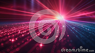 Red rays of light on dark background, abstract cyber space with pattern of laser lines. Theme of data, tech, network, future, Stock Photo