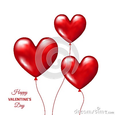 Red realistic balloons in shape of hearts for Valentines da Vector Illustration