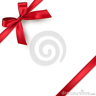 Red realistic gift bow with ribbon isolated on white background. Vector holiday design element for banner, greeting card Vector Illustration